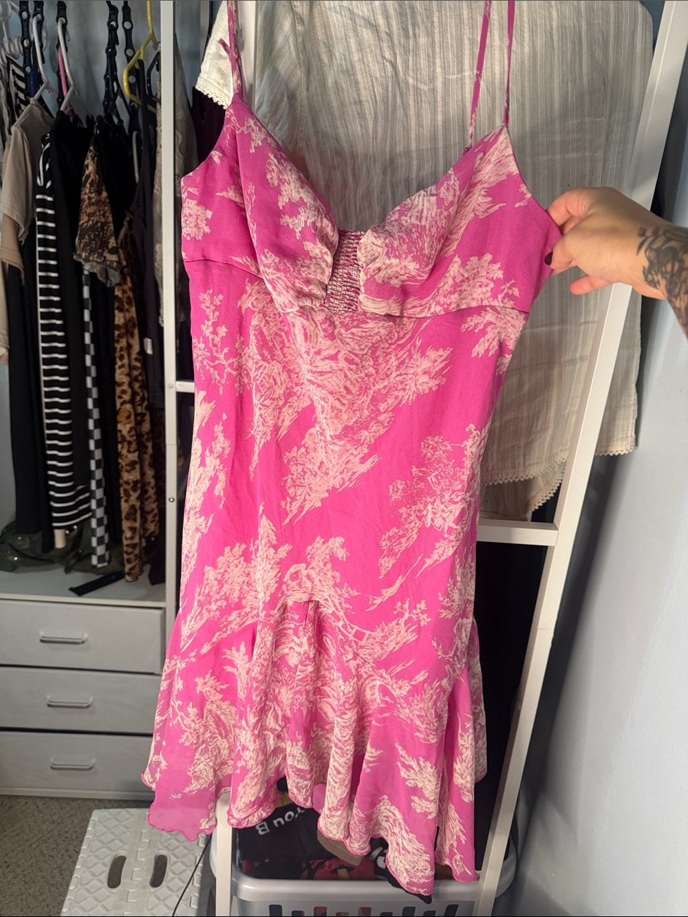 Urban Outfitters Pink & Cream Strapless Slip Dress